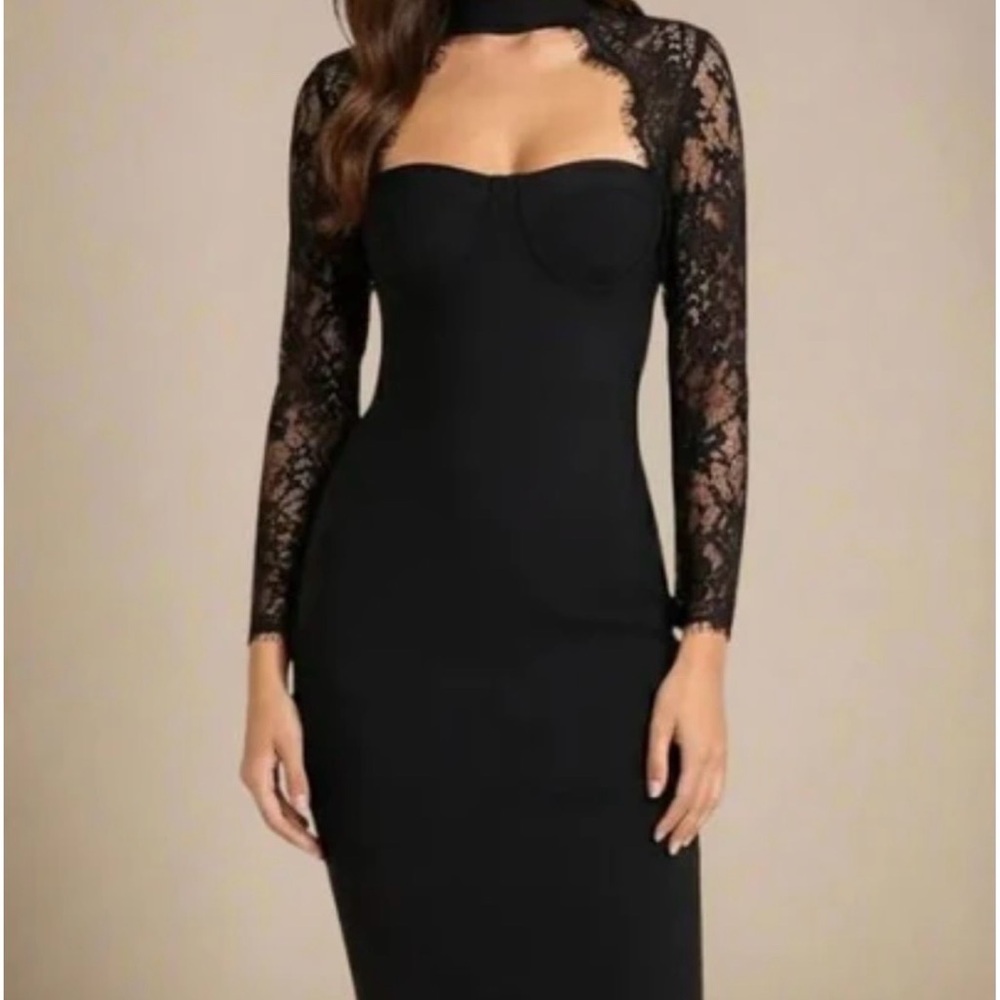 Chic Bodycon Black Lace Midi Dress